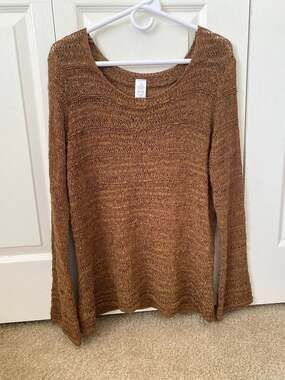 FSC Open Knit Braided Stripe Sweater in Copper, Women's Size Large